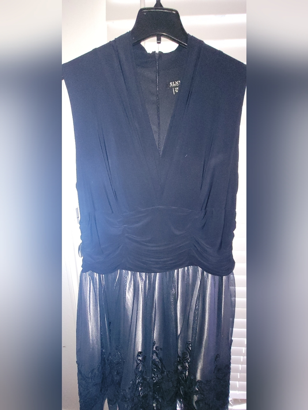 SLNY Navy Blue Dress with Shimmering Metallic Cocktail Dress